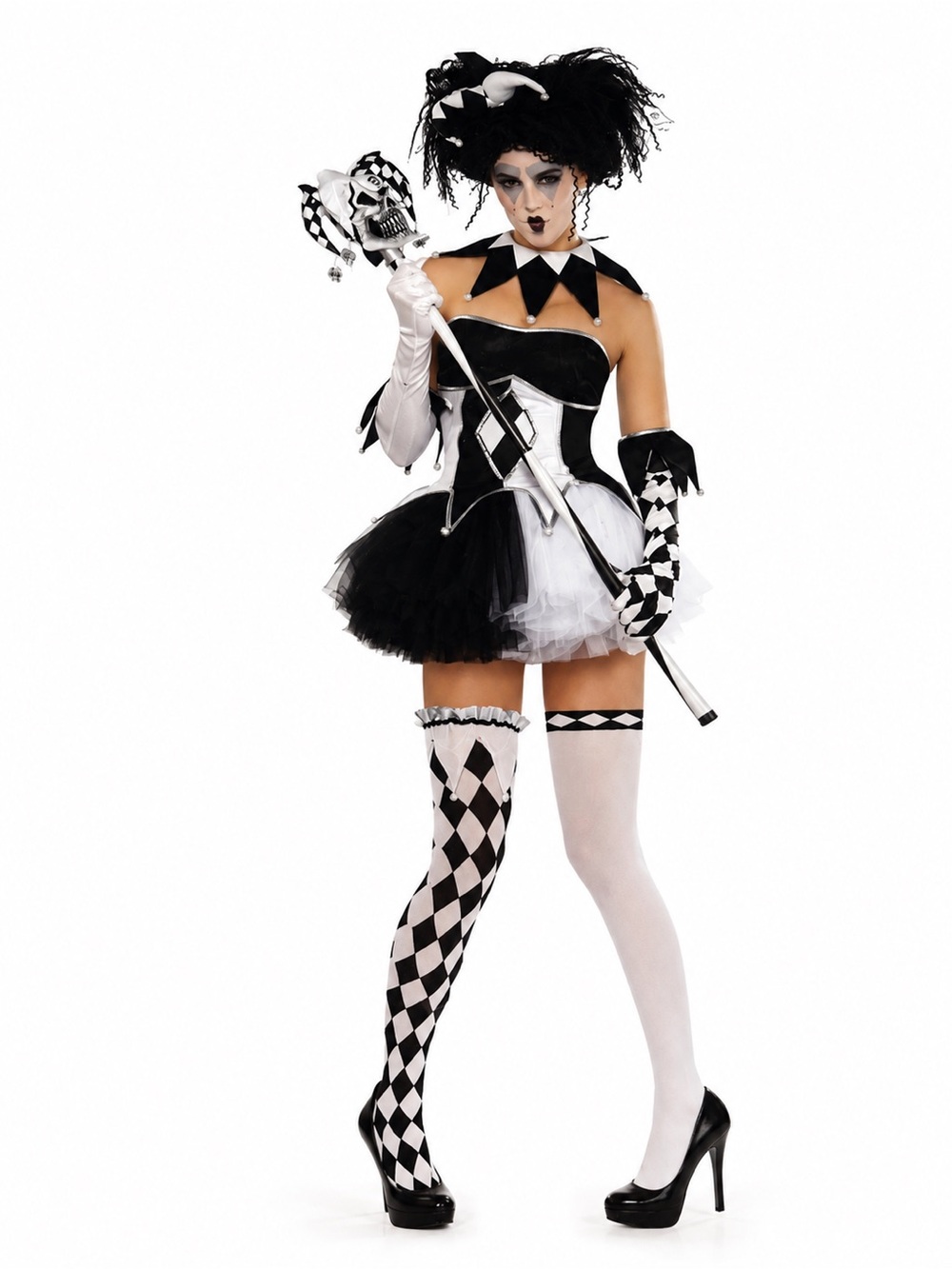 Harlequin Jester Costume Adult Medium Halloween 7 Piece Costume Set